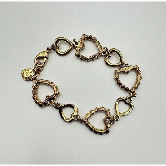 Monet Gold Tone Pink Rhinestone Heart Link Bracelet 7.25”‎ Needs One Stone - Picture 5 of 10